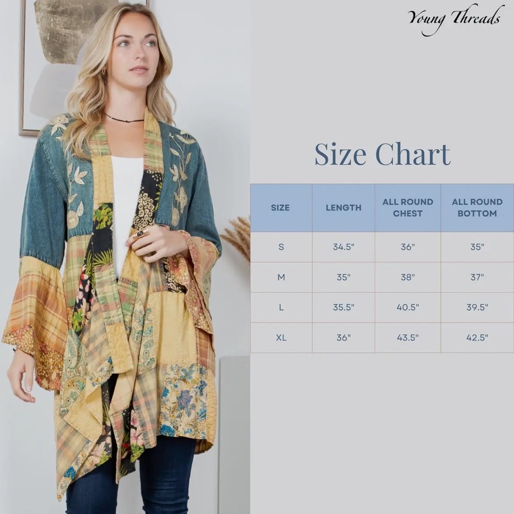 Young Threads Artisan Boho Patchwork Denim Cotton Kimono - Picture 6 of 6